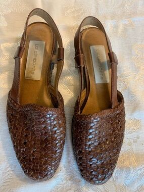 Liz Claiborne Brown Woven Leather Slingback Mules Vintage